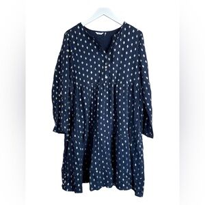 Kaktus Navy Blue lurex polka dots tunic dress size large 100% cotton